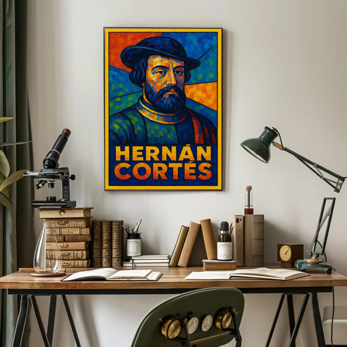 Hernán Cortés Vibrant Mosaic Portrait Poster