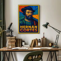 Hernán Cortés Vibrant Mosaic Portrait Poster