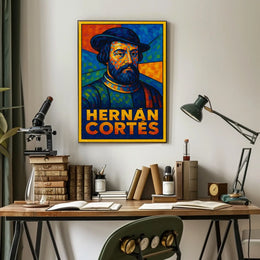 Hernán Cortés Vibrant Mosaic Portrait Poster