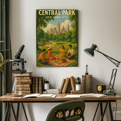 Central Park New York City Picnic Scene Vintage Poster
