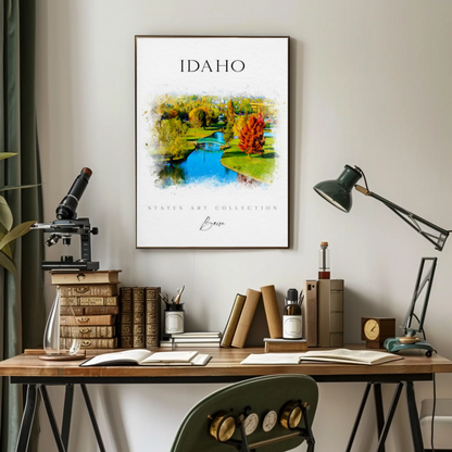Idaho Boise Watercolor Fall Cityscape Poster