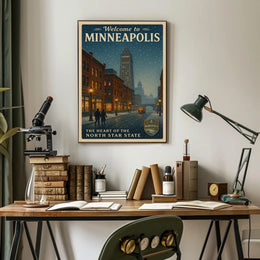 Vintage Minneapolis Winter Scene with Foshay Tower Urban or Cityscape Poster