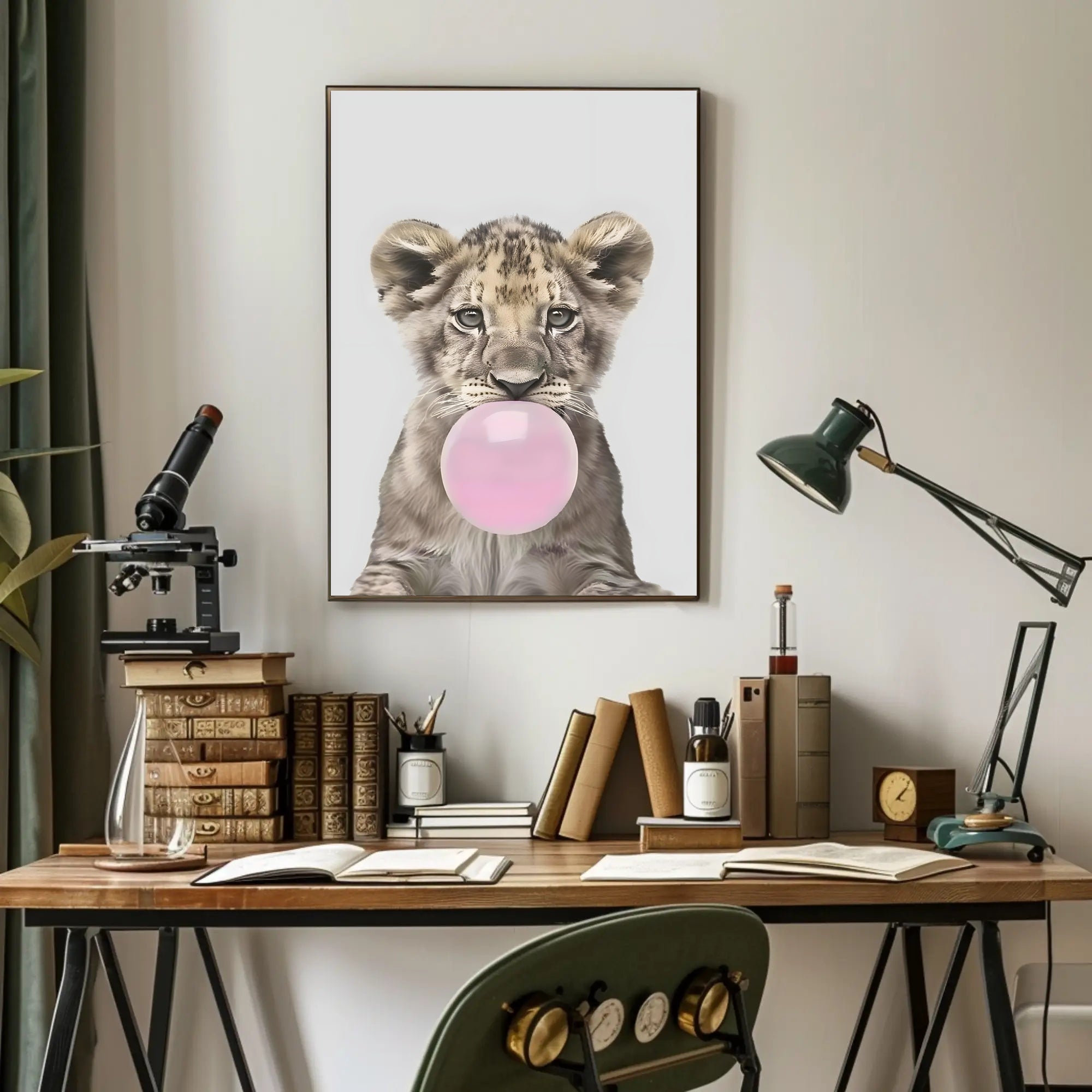 Bubble-Blowing Lion Cub Poster