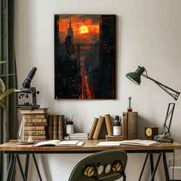 Dramatic Sunset Over New York Urban Cityscape Poster PosterGoat