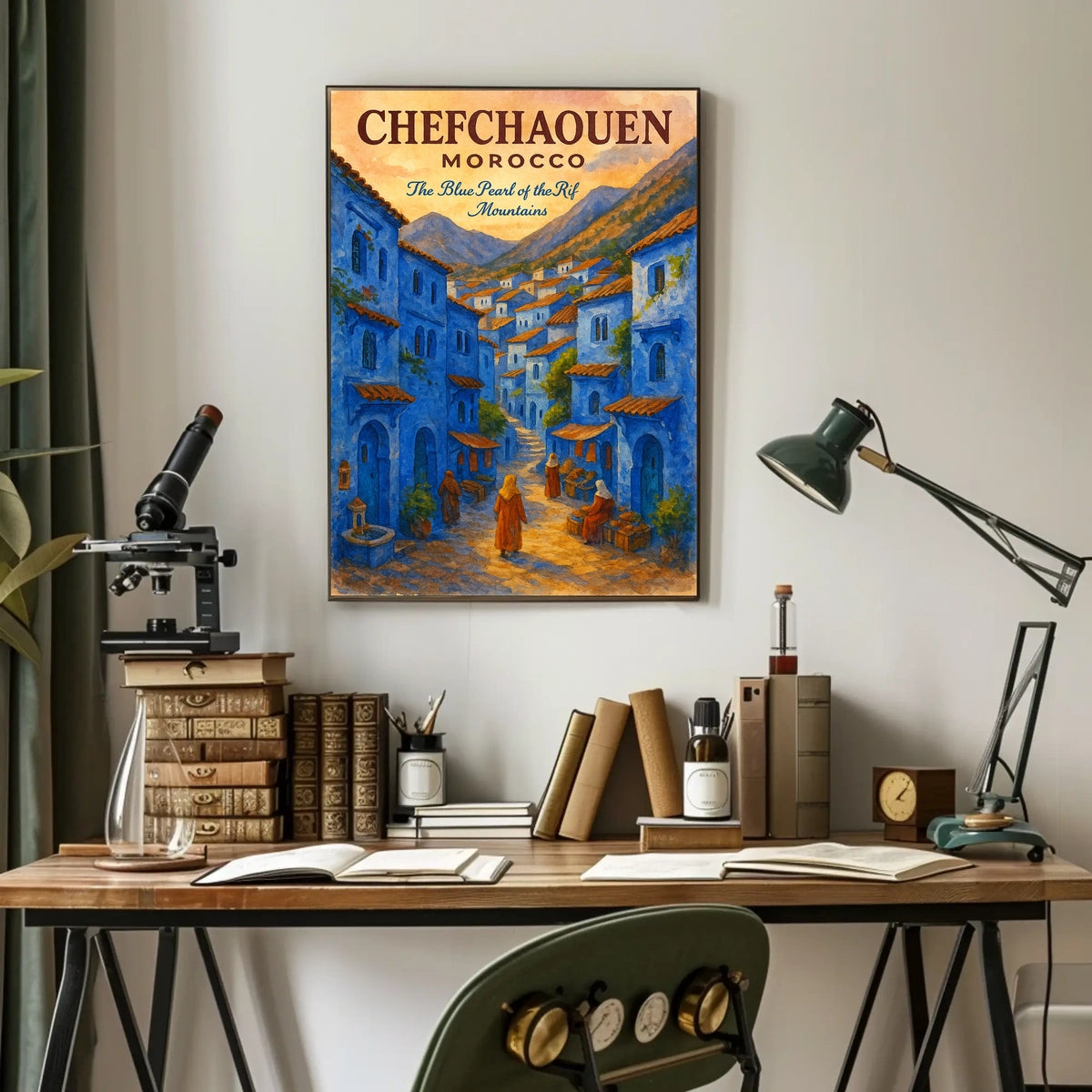 Chefchaouen Watercolor Poster: Blue Pearl Serenity