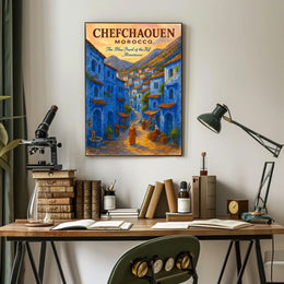 Chefchaouen Watercolor Poster: Blue Pearl Serenity
