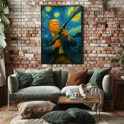 Donald Trump Starry Night Blaster Futuristic Action Vintage Travel Poster