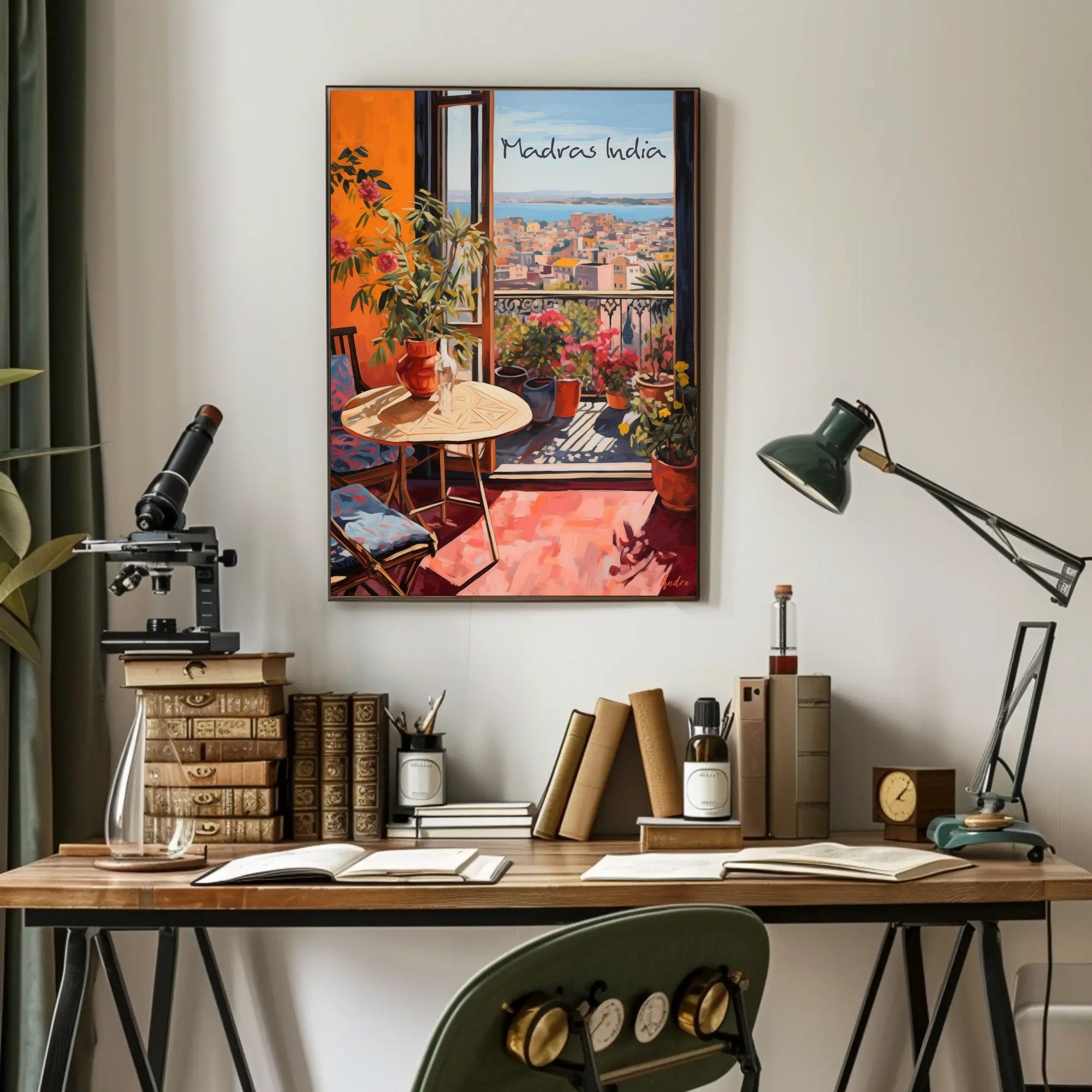 Madras India Balcony View with Cozy Seating Poster
