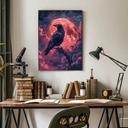 Mystical Raven Under Blood Moon Art Print Poster PosterGoat