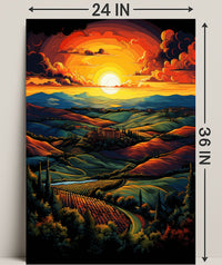 Vibrant Sunset Over Rolling Hills Poster