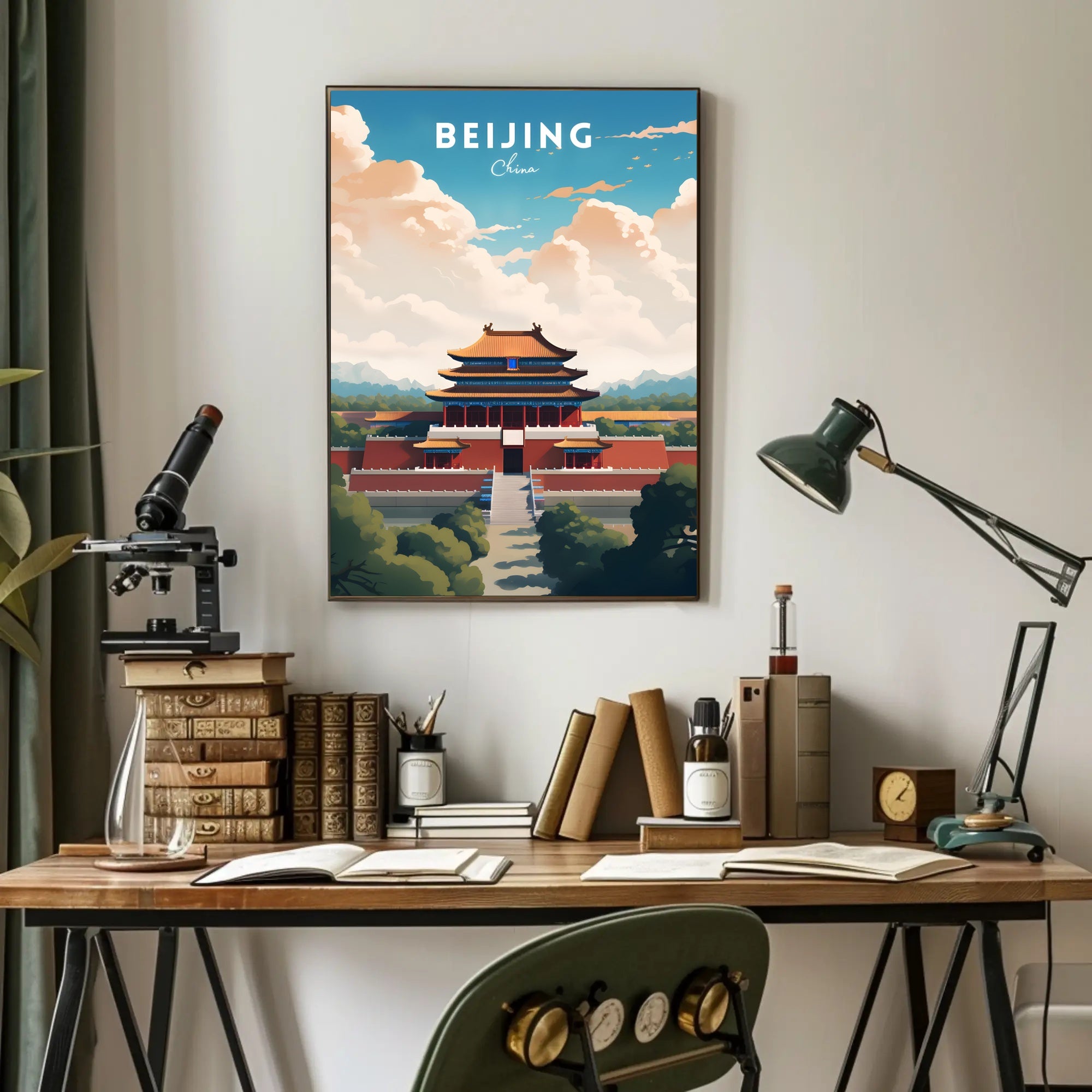 Beijing Travel Poster: Vibrant Chinese Architecture Artwork