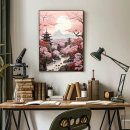 Tranquil Cherry Blossom Landscape Poster