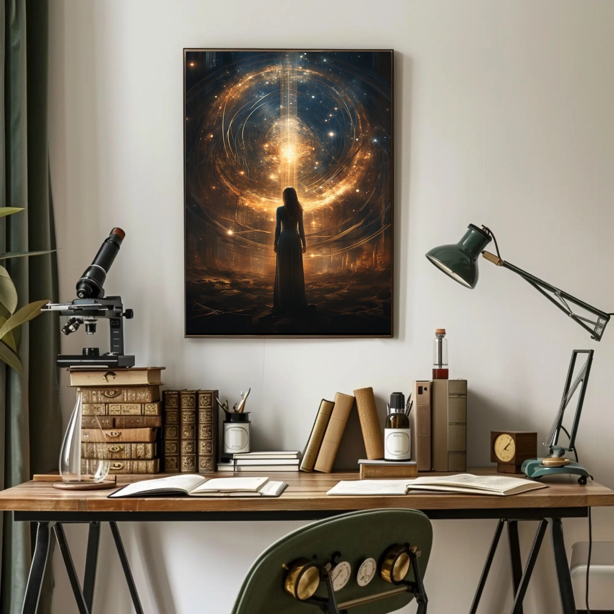 Lone Explorer in Mystical Cosmic Realm Futuristic Sci-Fi Poster