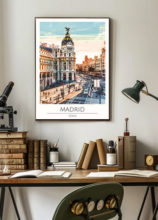 Madrid Urban Landmark Vibrant Digital Art Travel Poster