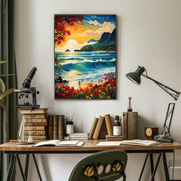 Tropical Paradise Beach Scene at Sunrise-Sunset Travel Poster