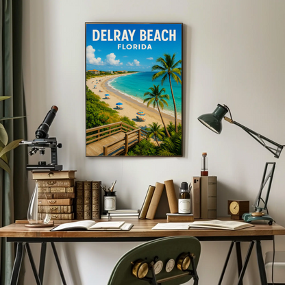 Delray Beach Florida Boardwalk Ocean Palms Travel Poster