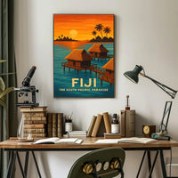 Tropical Overwater Bungalows Vintage Travel Poster