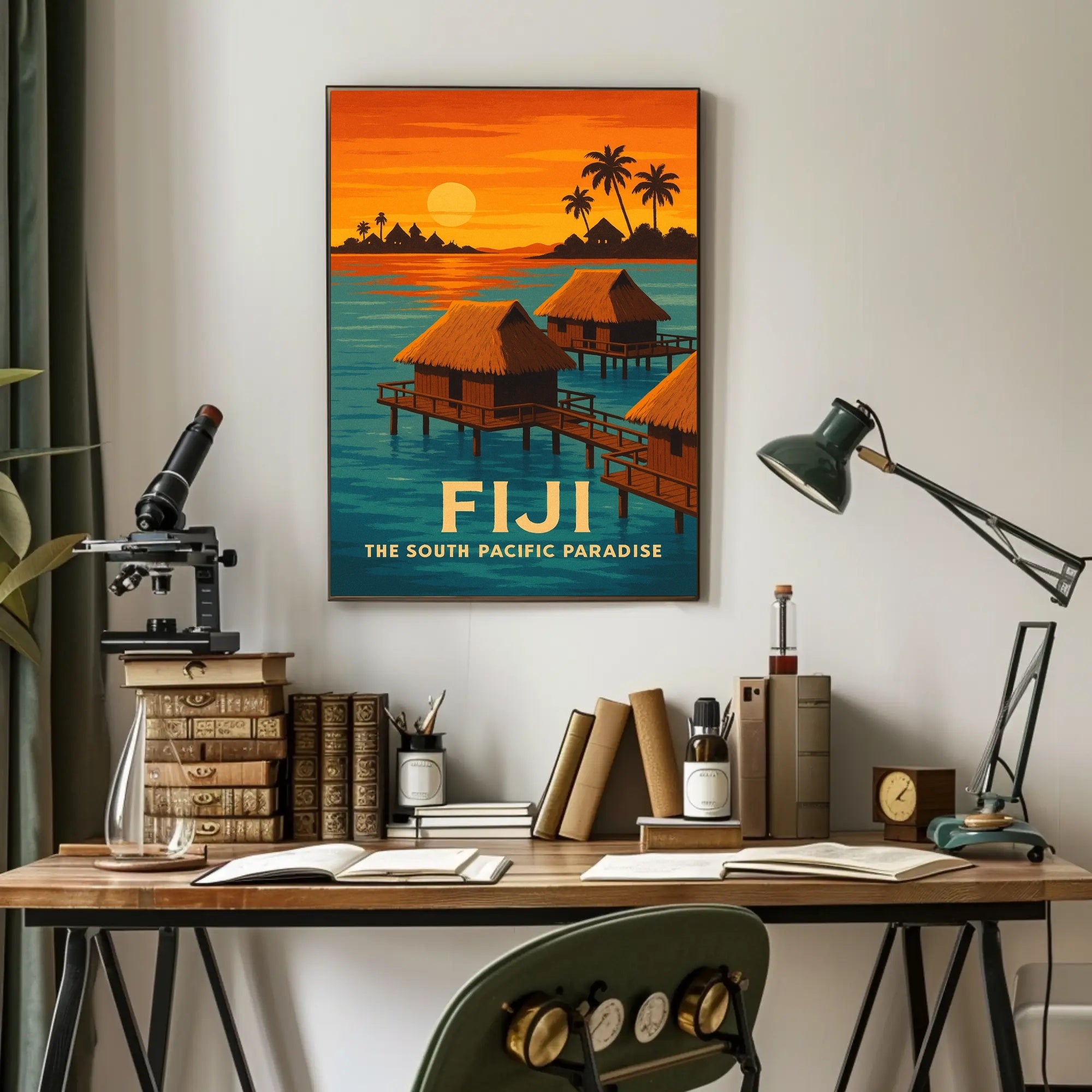 Tropical Overwater Bungalows Vintage Travel Poster