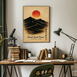 Great Sand Dunes Art with Vintage Japanese Style - National Park Poster