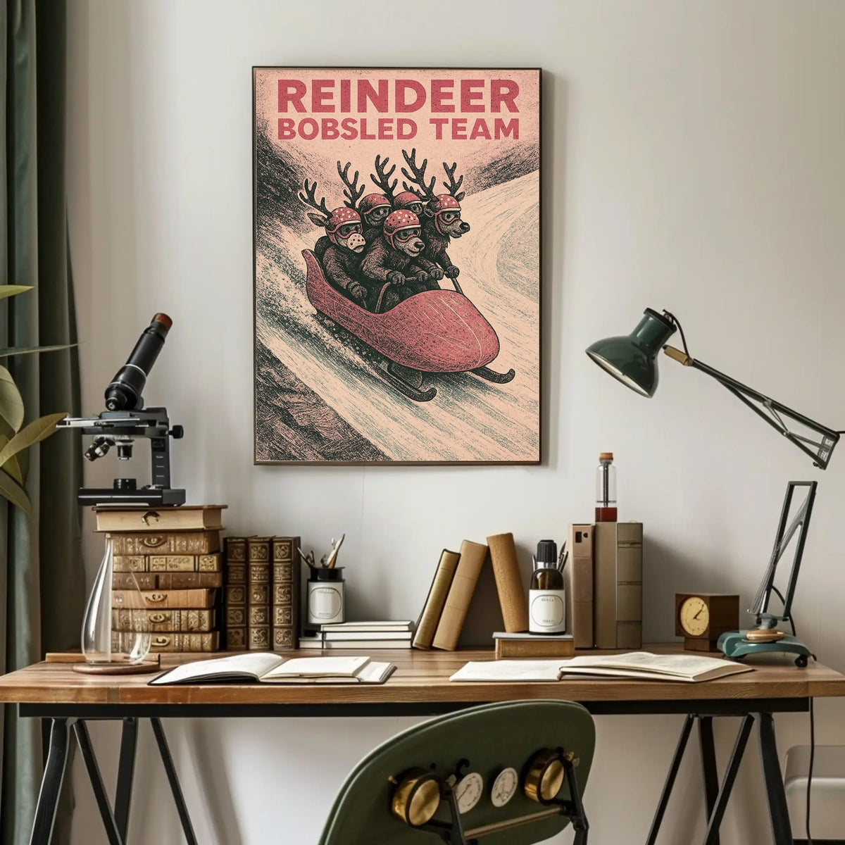 Reindeer Bobsled Team Poster