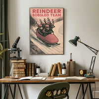 Reindeer Bobsled Team Poster