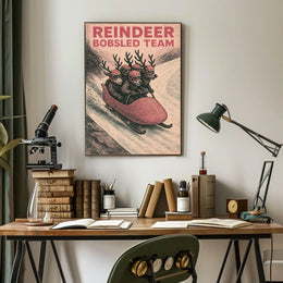 Reindeer Bobsled Team Poster