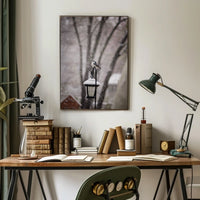 Winter Bird on Snow-Covered Lantern: Animal Poster