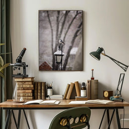 Winter Bird on Snow-Covered Lantern: Animal Poster