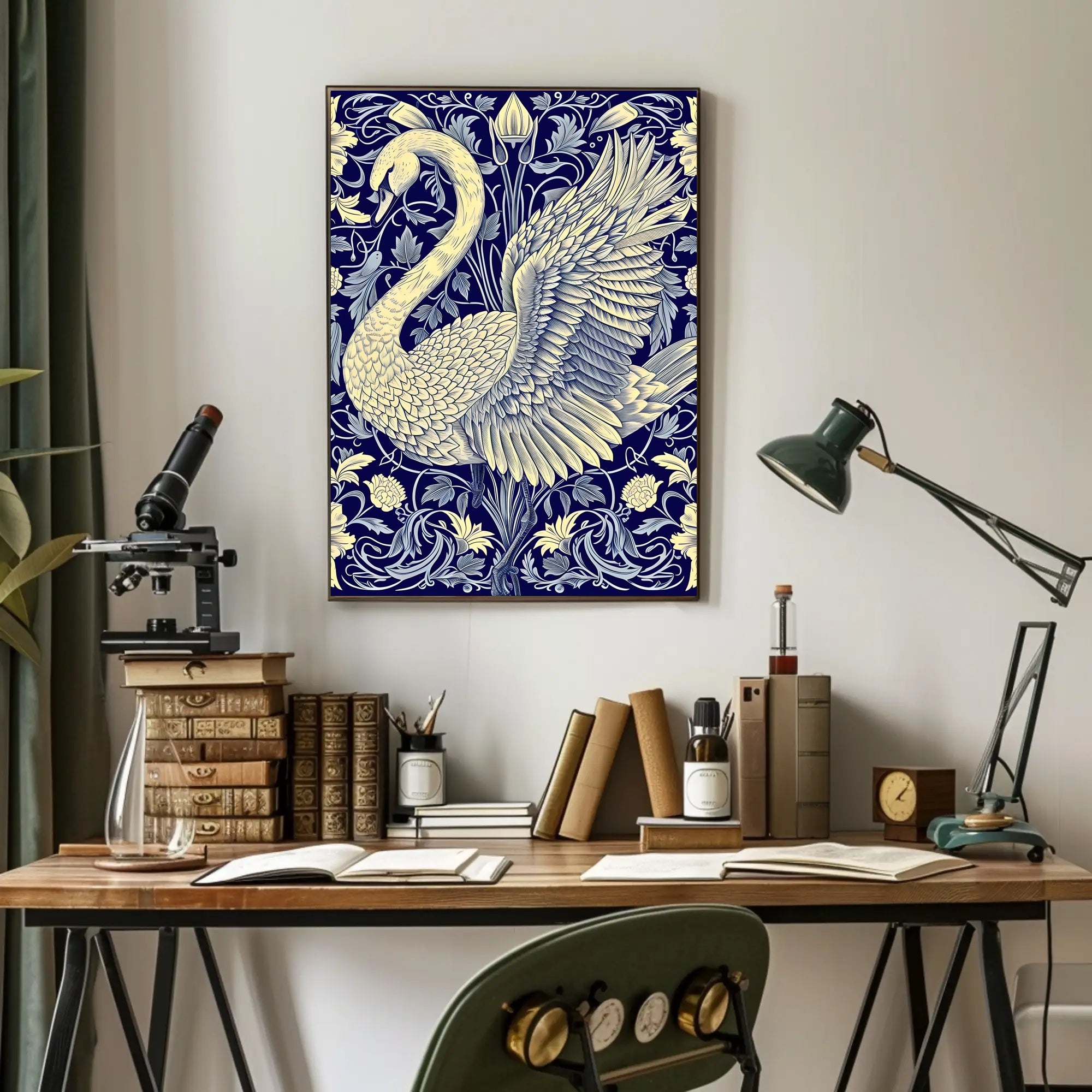 Elegant Swan and Floral Patterns Animal Poster