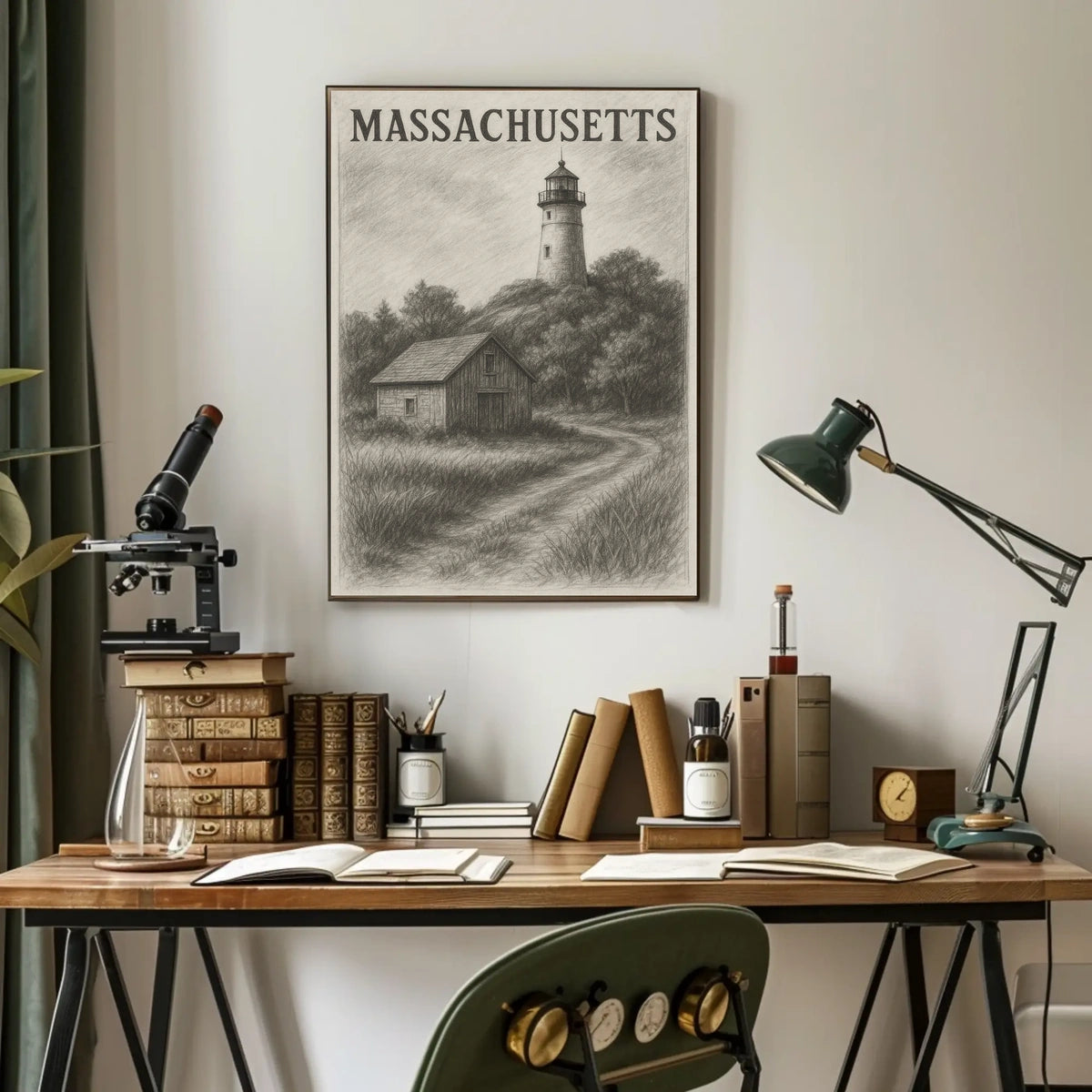 Massachusetts Lighthouse Scene Poster