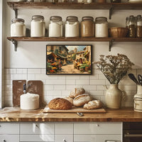 Historical European Village Marketplace Poster Art