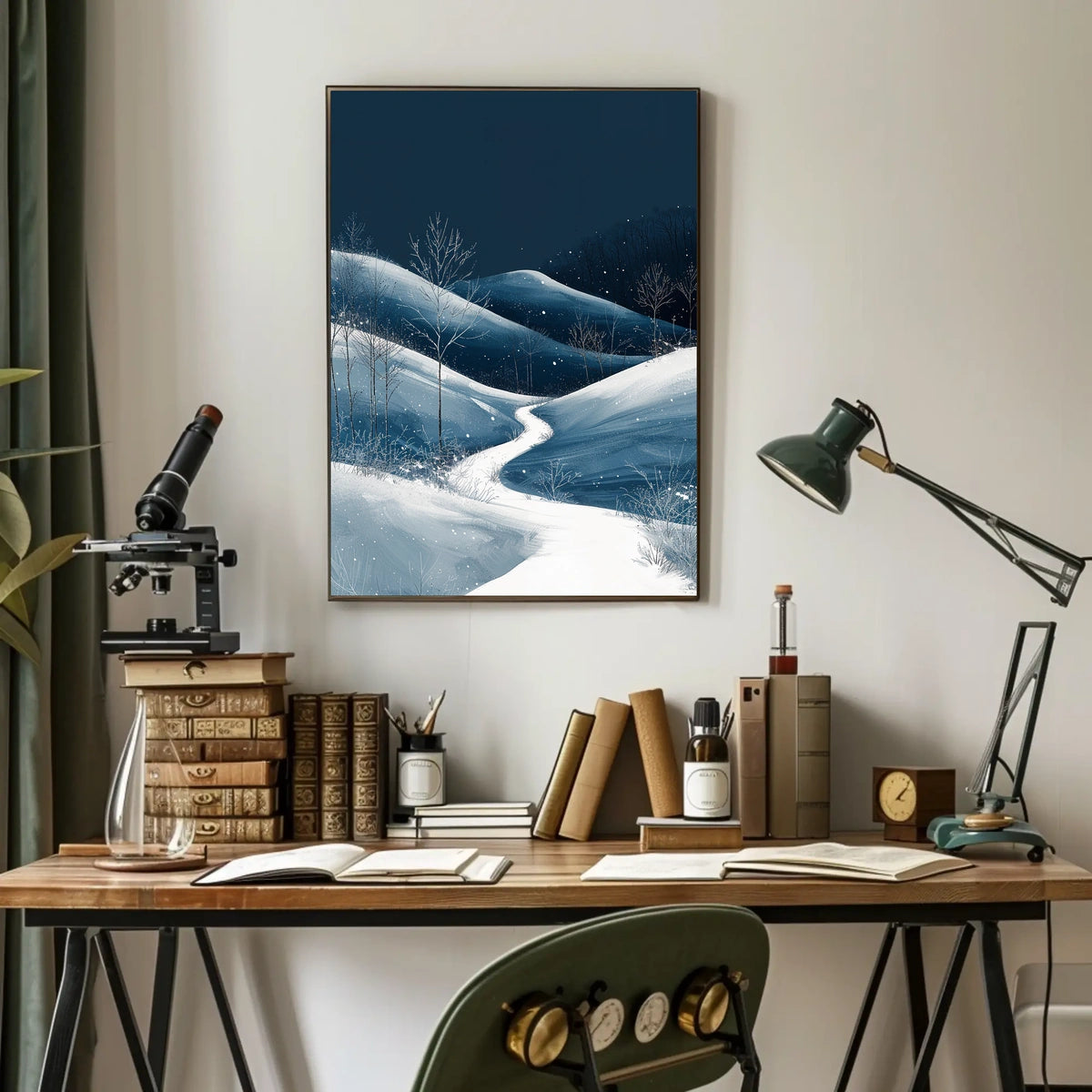 Winter Night Serenity: Minimalist Landscape Art Poster