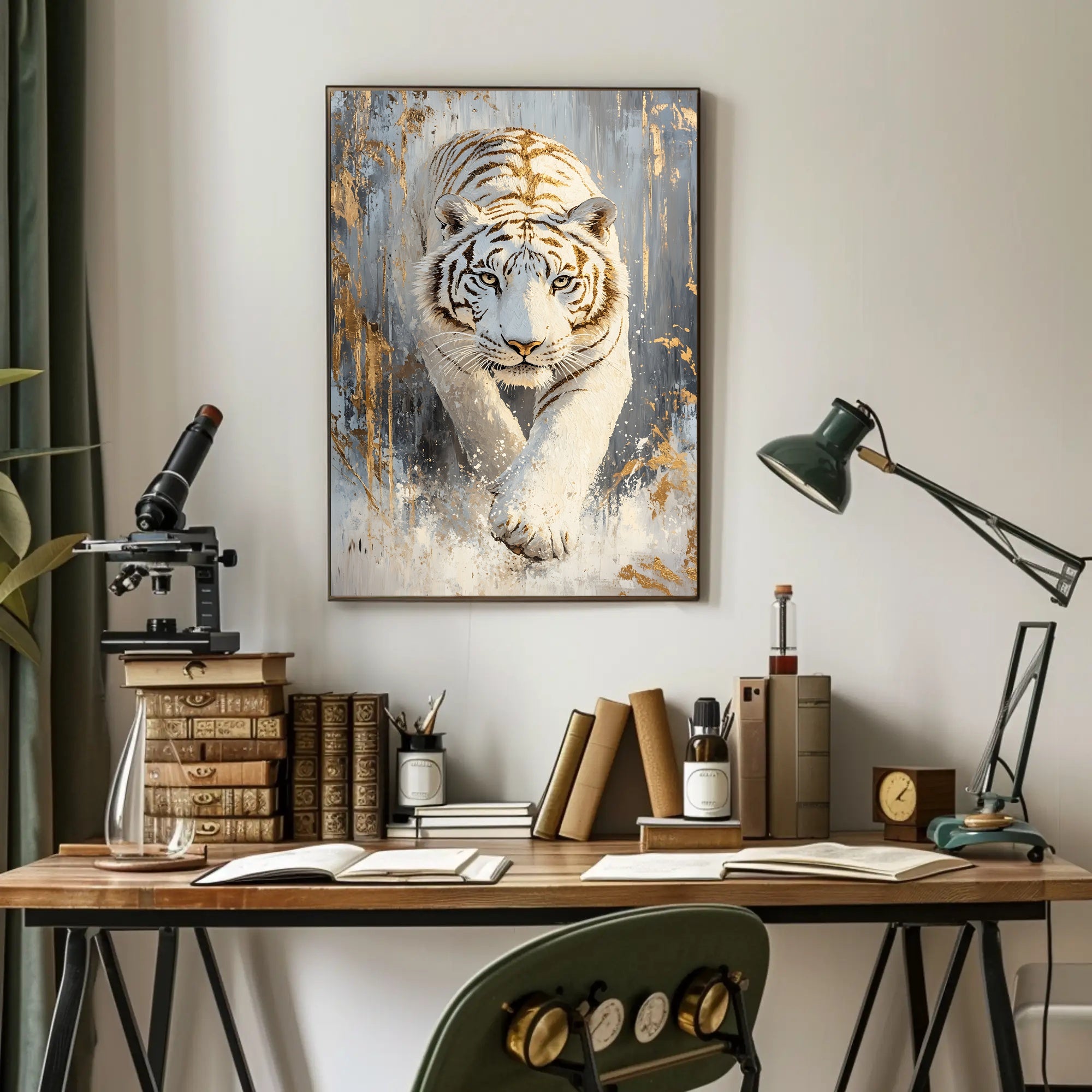 Majestic White Tiger in Motion Animal Poster