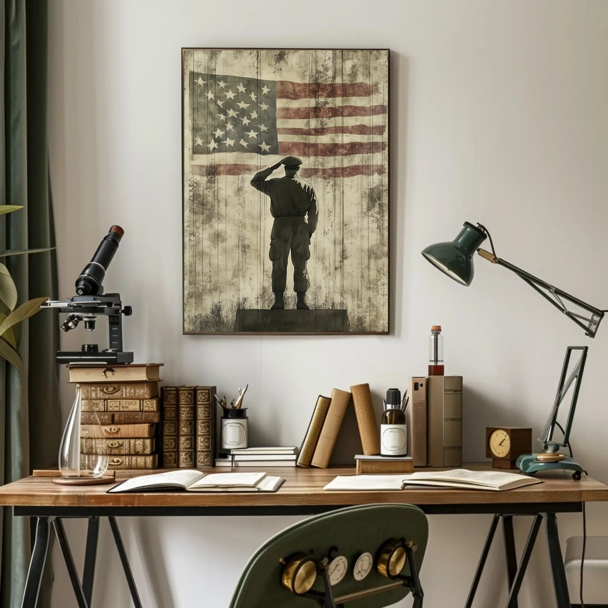 Veteran Saluting Portrait of Americana Home Decor Poster
