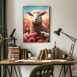 Serene Sheep In Blooming Meadow Poster PosterGoat