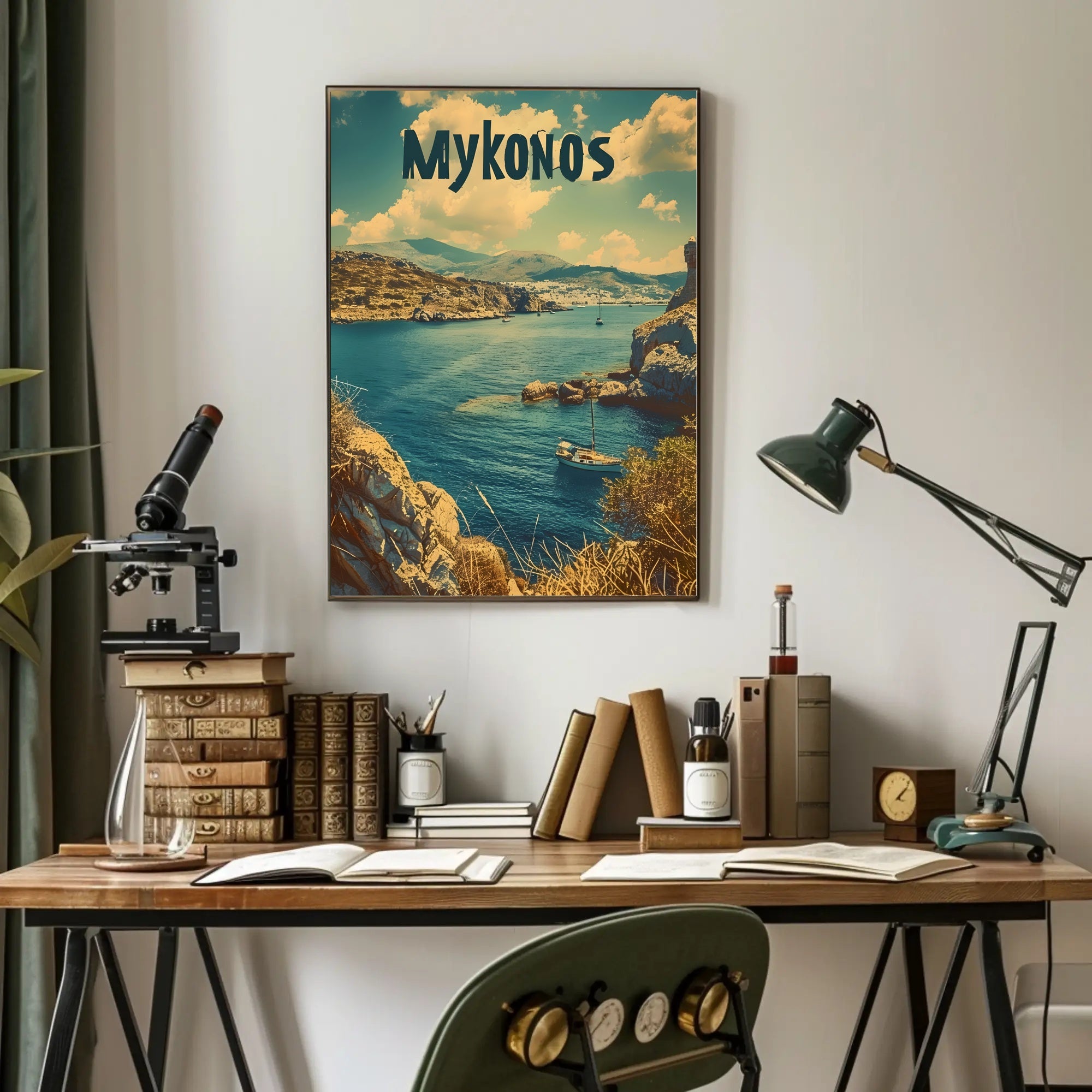 Mykonos Coastal Vista Vintage Travel Poster