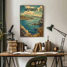 Mykonos Coastal Vista Vintage Travel Poster
