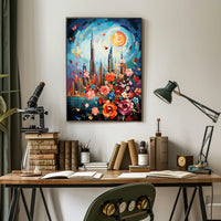 Dubai Skyline with Flowers Celebrates Urban or Cityscape Poster