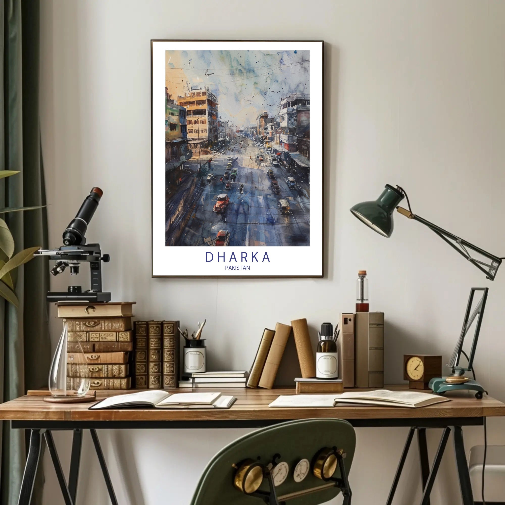 Urban Street Scene Watercolor Poster in Cityscape Category PosterGoat