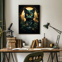 Majestic Black Cat Mystical Art Poster Decor