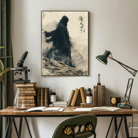 Mystical Hooded Figure in Rugged Landscape Artistic Poster PosterGoat