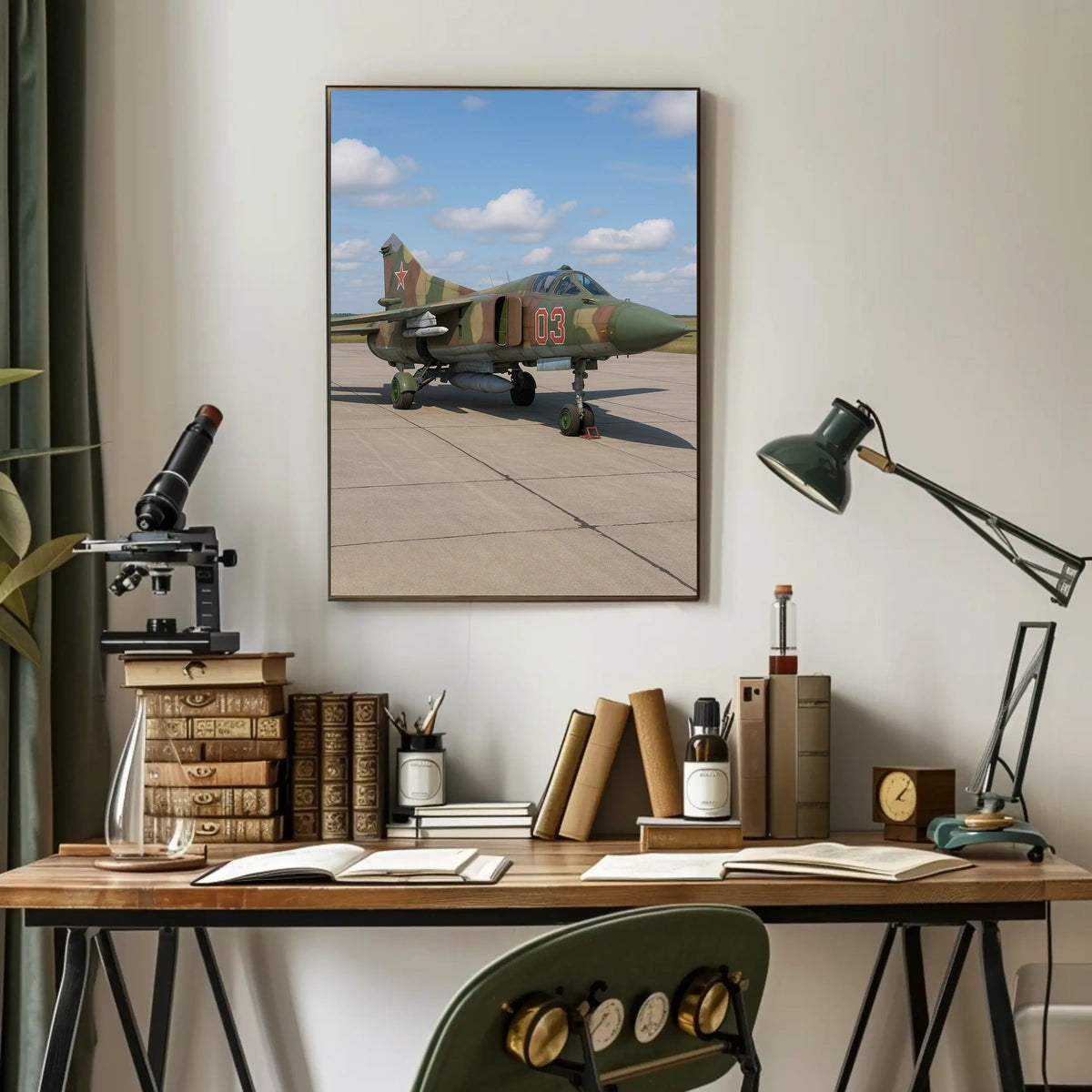 Military Aircraft Camouflage Scene Under Clear Skies Poster
