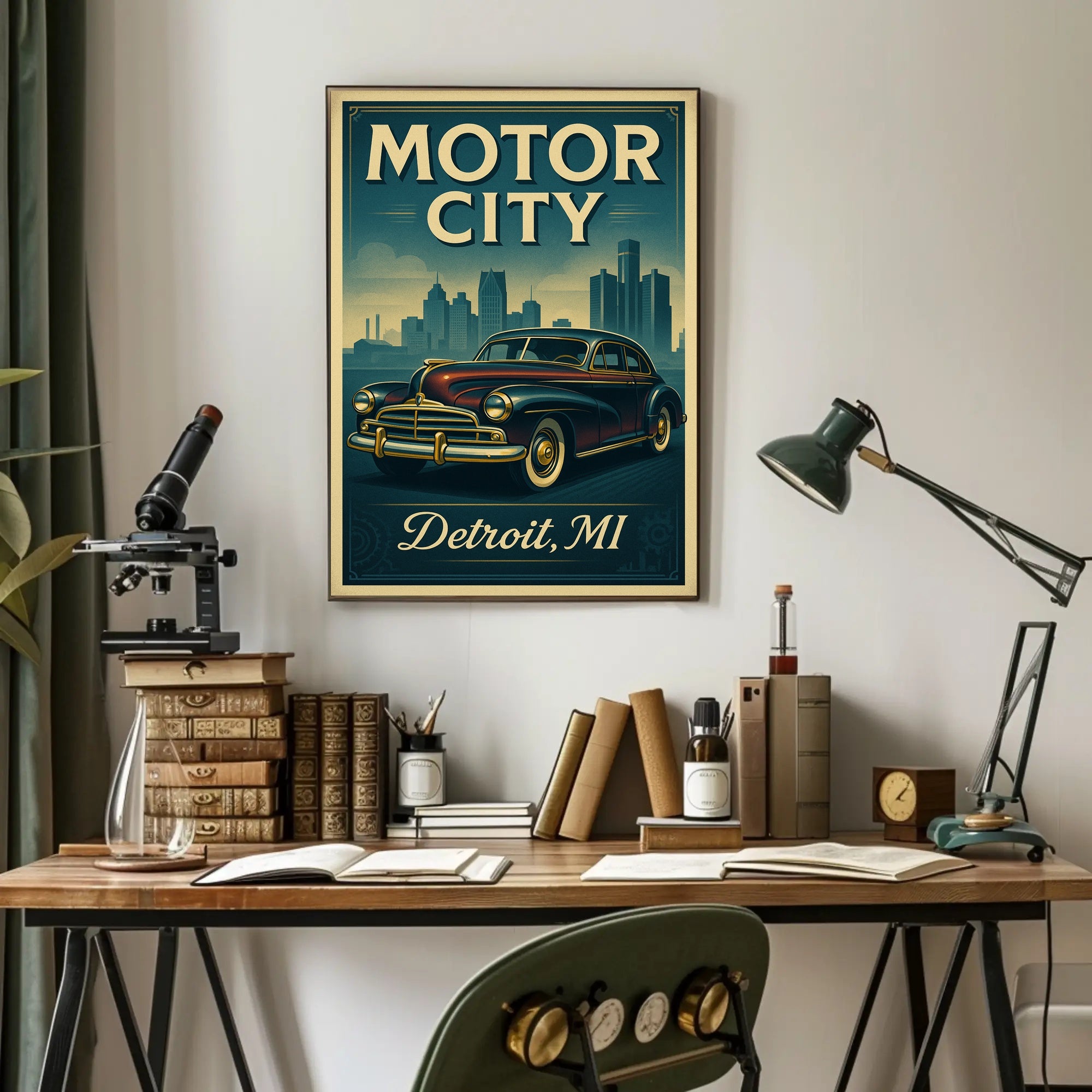 Motor City Detroit Vintage Poster Art Print PosterGoat