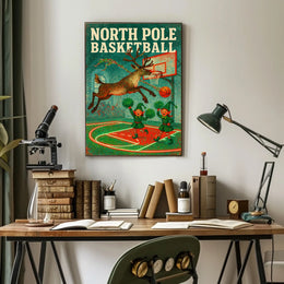 Whimsical Reindeer Dunk with Elves Sports Poster