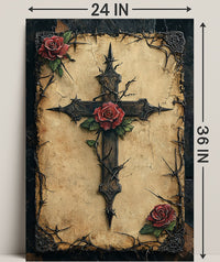 Thorned Cross And Roses Poster