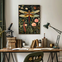 Dragonfly Botanical Art Print - Fantasy or Mythology Poster