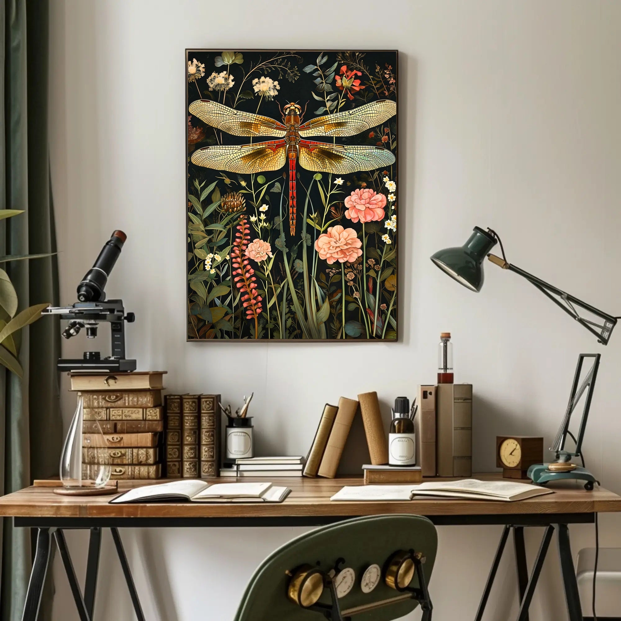 Dragonfly Botanical Art Print - Fantasy or Mythology Poster