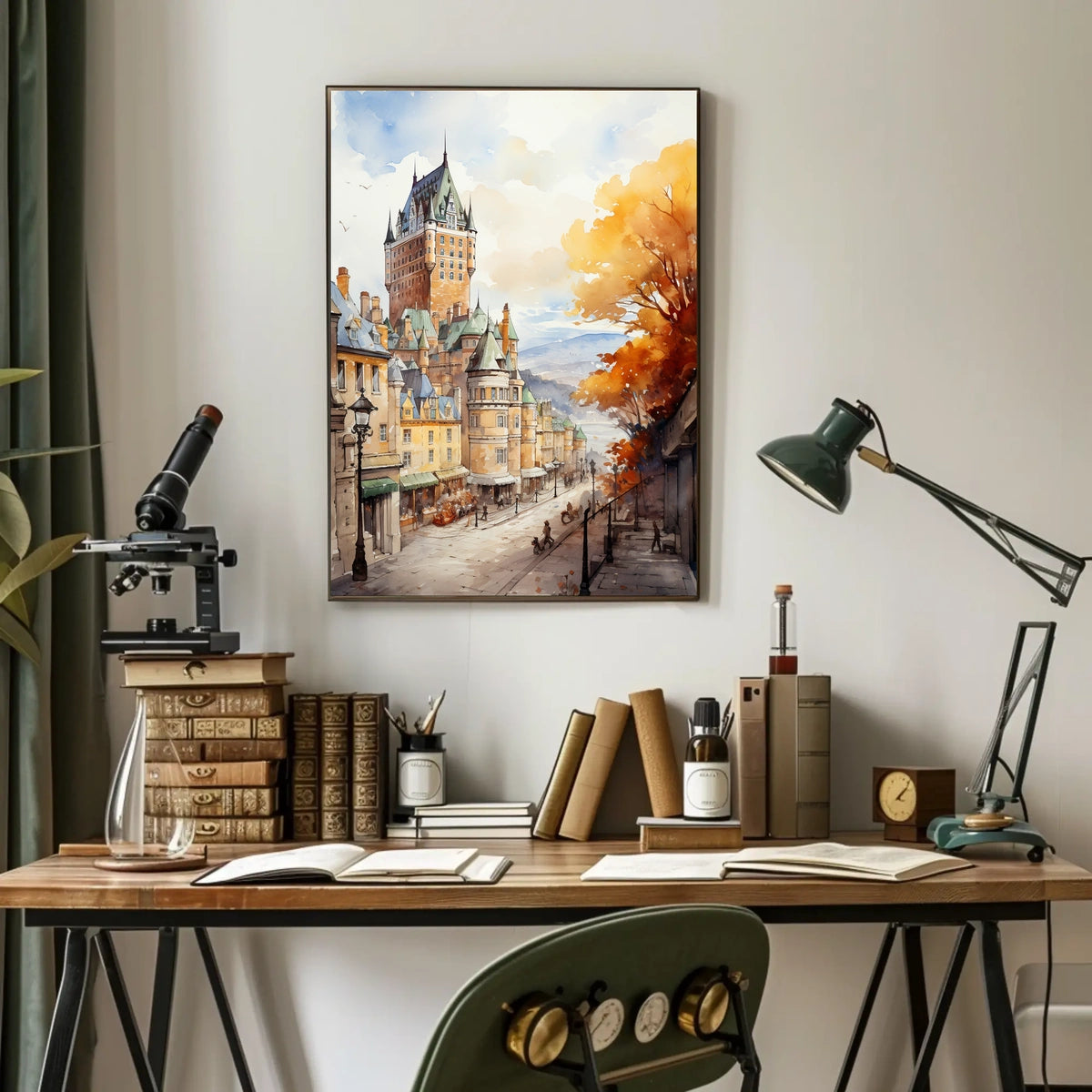Historic Quebec City Castle European-Style Street Travel Poster