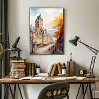Historic Quebec City Castle European-Style Street Travel Poster