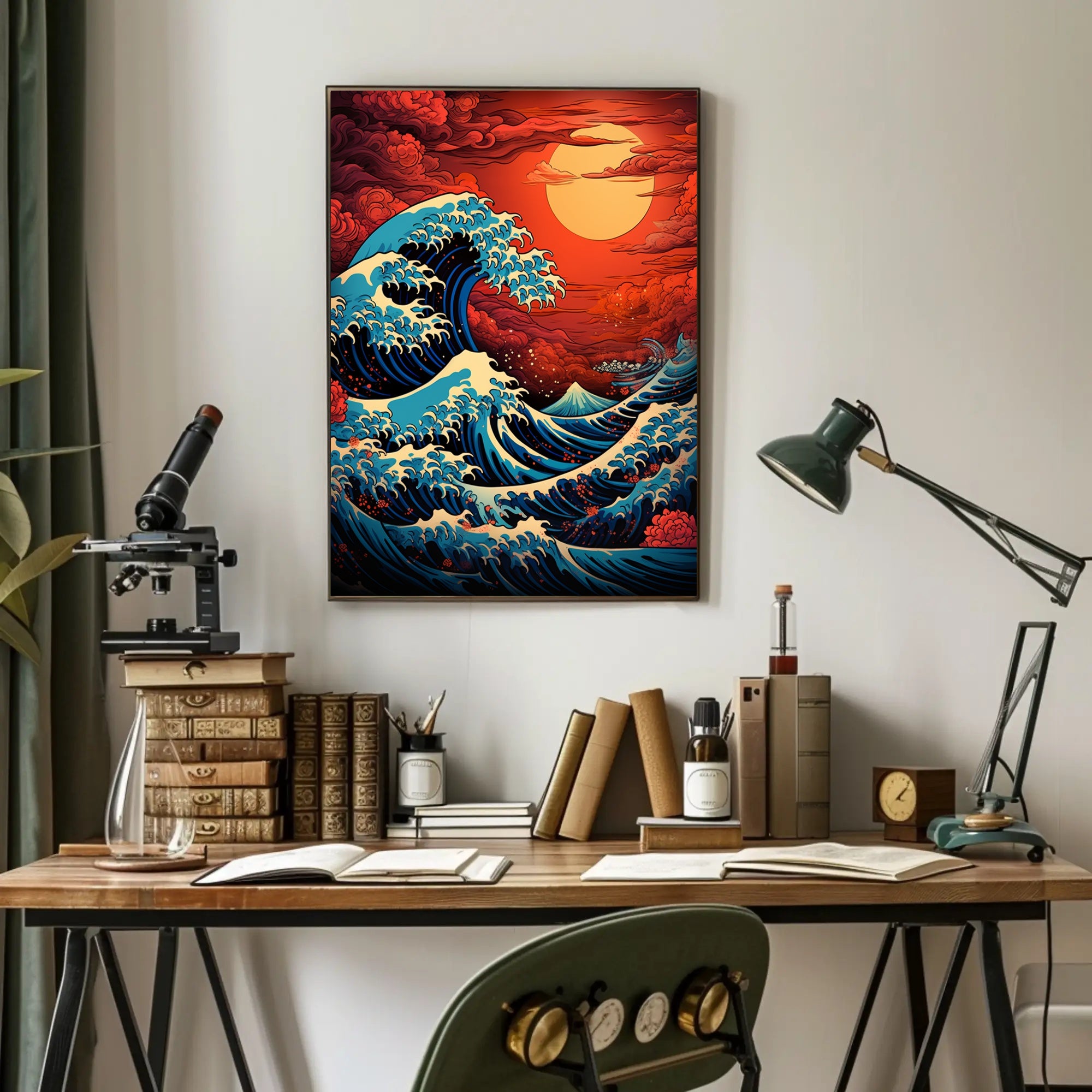 The Great Wave And Fiery Sky Poster PosterGoat